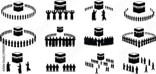 Kaaba Mecca Silhouette Icon Islamic Sacred Architecture Vector
