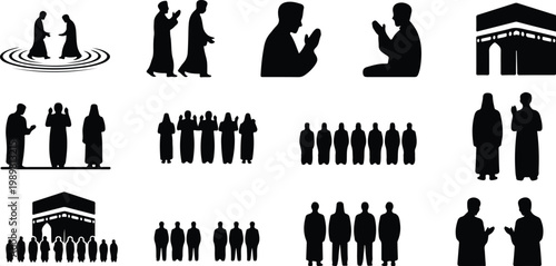 Kaaba Mecca Silhouette Icon Islamic Sacred Architecture Vector