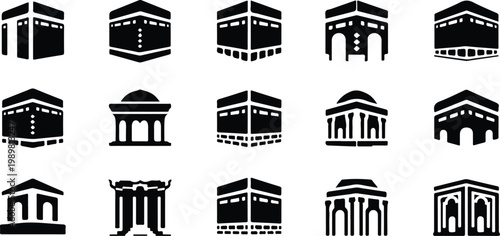 Kaaba Mecca Silhouette Icon Islamic Sacred Architecture Vector