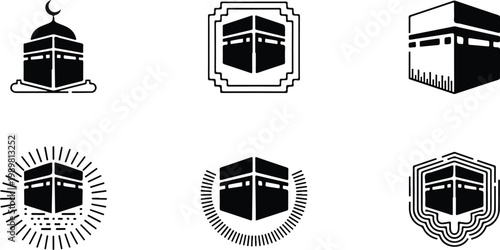 Kaaba Mecca Silhouette Icon Islamic Sacred Architecture Vector
