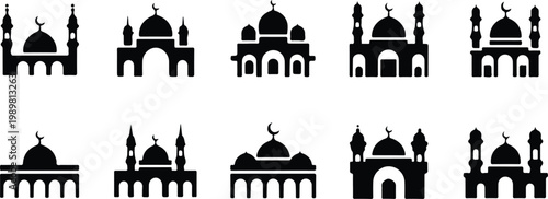 Kaaba Mecca Silhouette Icon Islamic Sacred Architecture Vector
