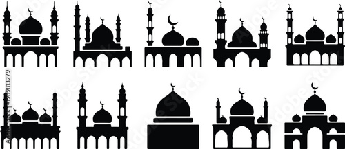 Kaaba Mecca Silhouette Icon Islamic Sacred Architecture Vector