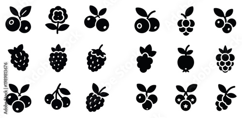 Berry icons with blueberry raspberry cherry flat