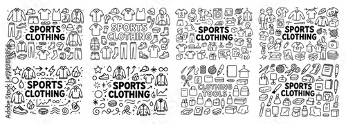 Illustrated sports clothing and accessories collection