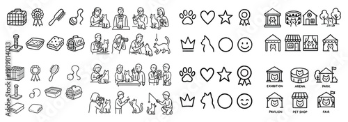 Pet care and event icons with symbols shown