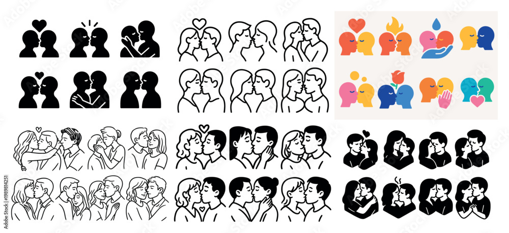 Fototapeta premium Diverse couples in minimalist love icons