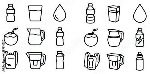 Drink icons with bottle cup drop outline