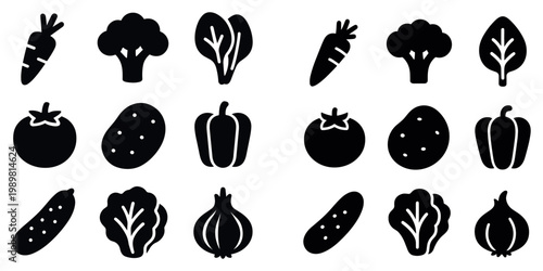 Vegetable icons with carrot broccoli tomato flat