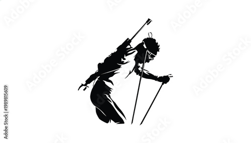 Rifle shooting soldier silhouette with dynamic pose and crossed barrels for tactical combat illustration background