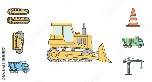Yellow bulldozer construction equipment vehicle.