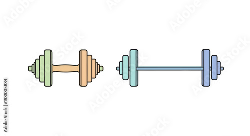 Colorful dumbbells for strength training.