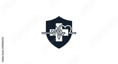 Medical Shield Logo Heartbeat Symbol.