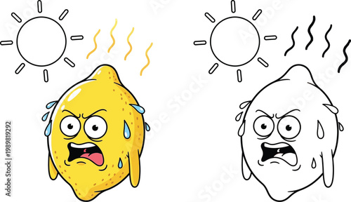 Sweating Lemon in Hot Sun Funny Cartoon Citrus Fruit Character