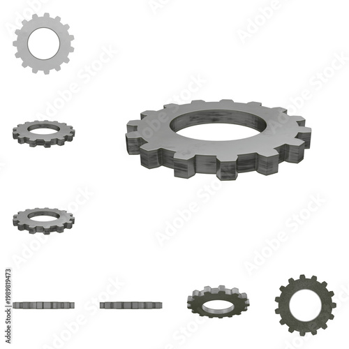 High-Resolution 3D Industrial Gear Ring – Metal Cogwheel Component, 360° Rotation, Isolated on Transparent Background