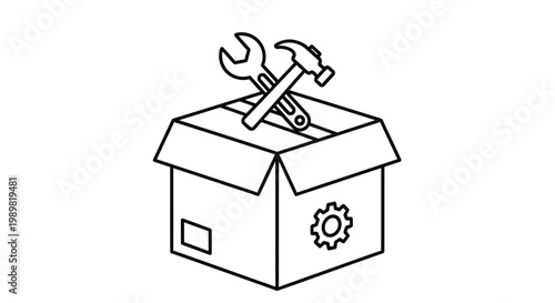 Tools in a cardboard box.