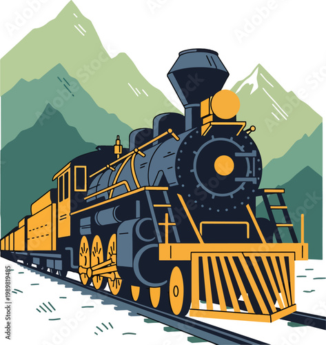 Vintage Steam Locomotive Train Illustration.