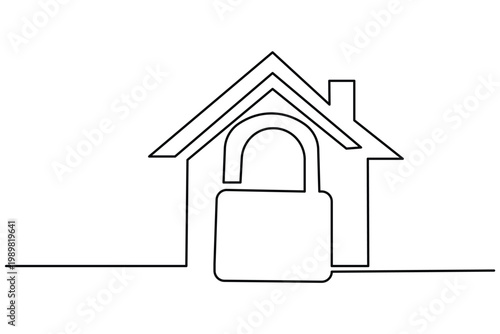 House security lock icon in continuous line minimalist outline style