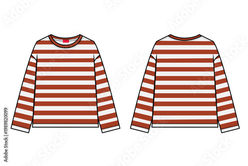 Fotografie vector illustration of a Orange and white striped long sleeve t shirt vector mockup