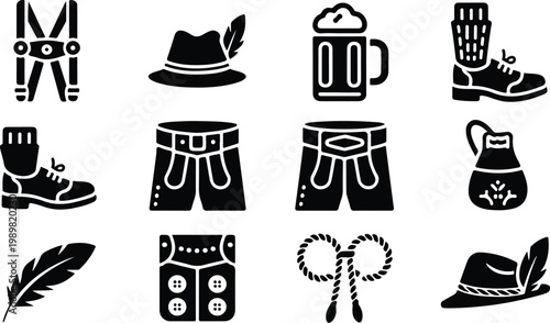 Lederhosen Silhouette Icon Collection Set
