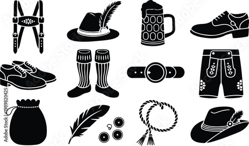 Lederhosen Silhouette Icon Collection Set