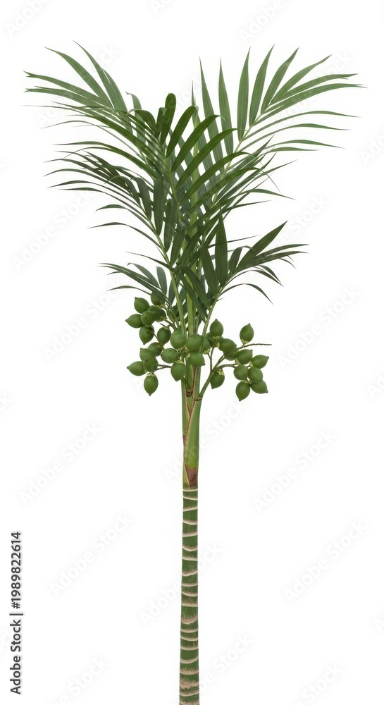Obraz premium Small Palm Tree with Green Unripe Fruits Isolated on White Background