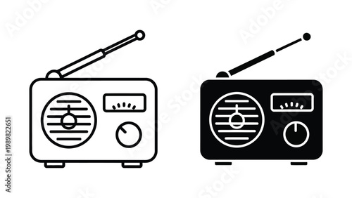 Vector illustration of two black and radio icons with antennas