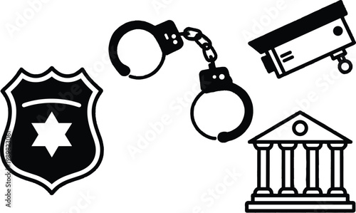 Law Enforcement Icons, Police Symbols, Security Signs, Vector Graphics