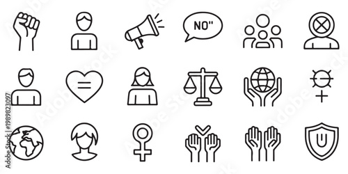 Human Rights and Social Justice Line Icon Set
