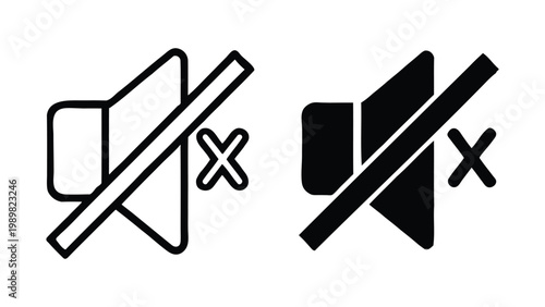 Vector icons of two crossed out speaker symbols in black