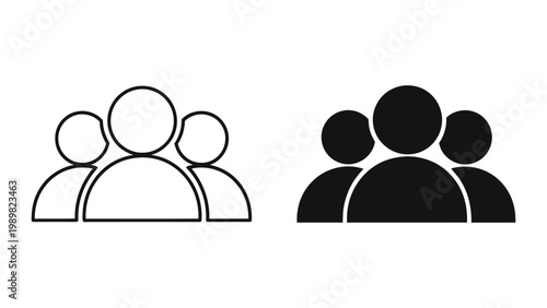 Two sets of three people icons in black and outline
