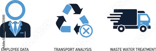 Business icons profile recycling and delivery truck a modern visual set