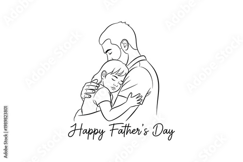 Touching fathers day icon father and son embrace heartwarming illustration