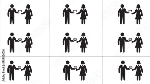 Black and white business people shaking hands.