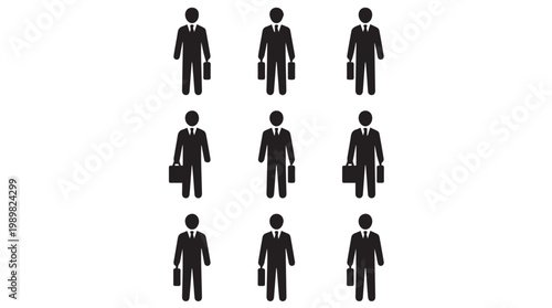 Group of businessmen with briefcases standing.