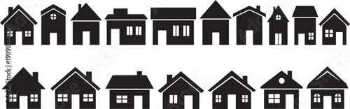 Black silhouette row houses a minimalist urban landscape illustration