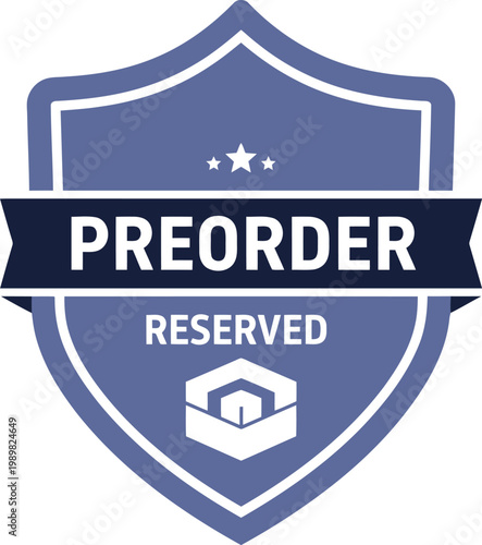 Blue preorder reserved badge icon for ecommerce, online shop, and product reservation promotions