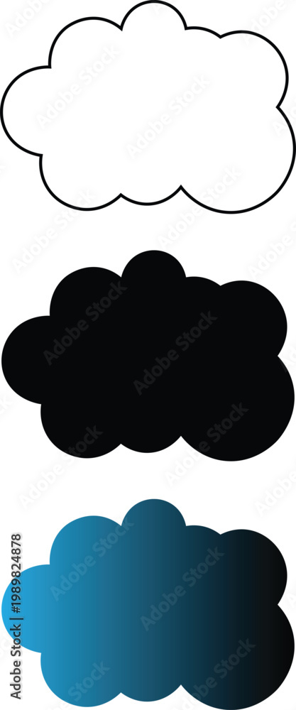 Fototapeta premium Cloud Vector Icon Set with Outline, Silhouette, and Blue Gradient Styles
