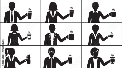 Business people holding coffee cups.