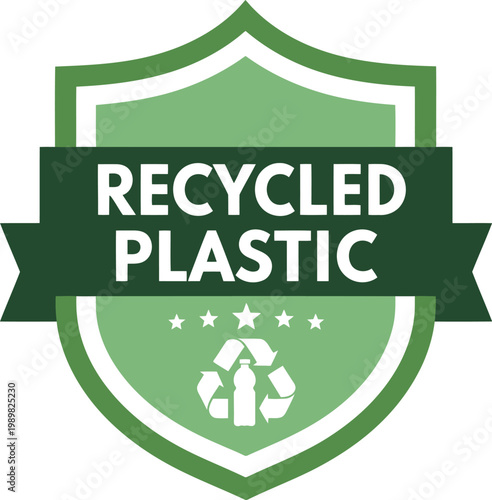 Green recycled plastic badge icon for eco-friendly packaging and sustainable product labeling