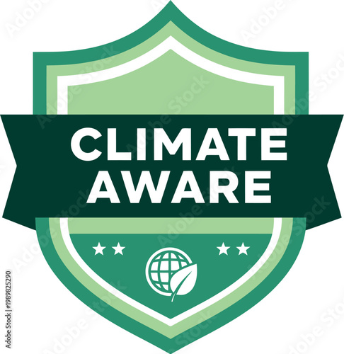 Green Climate Aware Badge Icon for Environmental Awareness and Sustainability Initiatives