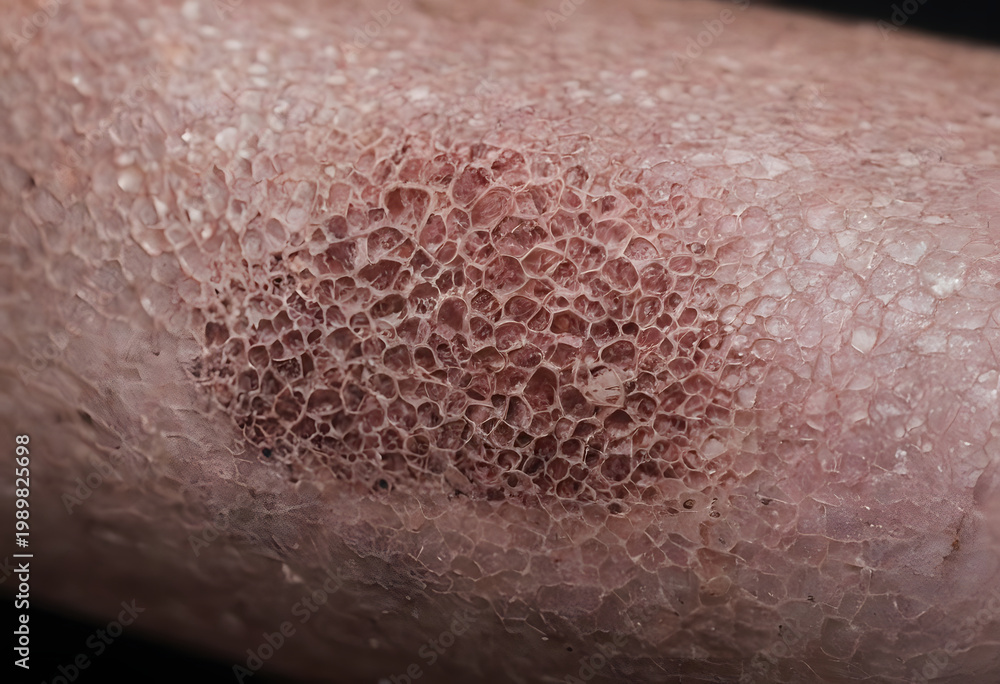 Fototapeta premium Ichthyosis vulgaris dry scaly skin condition closeup