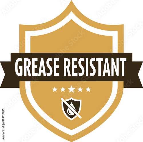 Grease Resistant Badge Icon – Gold Shield Label for Packaging, Food Service, and Product Marketing
