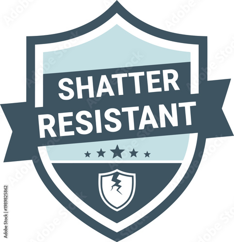 Shatter Resistant Badge Icon – Durable Safety Guarantee Shield Label for Product Packaging and Marketing