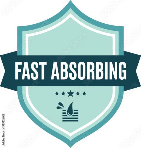 Fast Absorbing Badge Icon for Product Packaging and Marketing Labels in Blue Shield Design