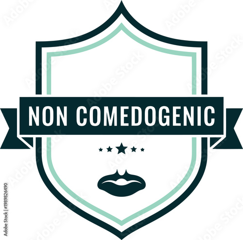 Non Comedogenic Badge Icon for Skincare and Cosmetic Product Labeling, Dermatology Approved Seal