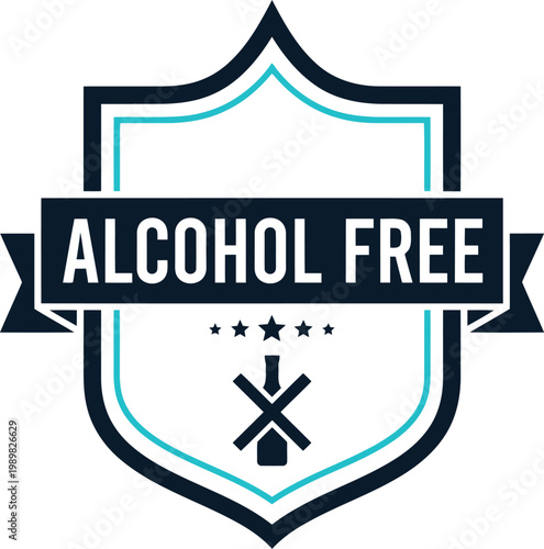 Alcohol Free Badge Icon – Vector Shield Emblem for Non-Alcoholic Beverage Labeling and Branding