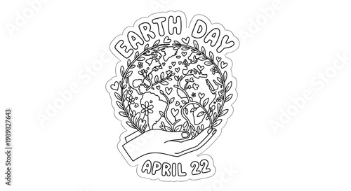 A hand holding a globe with flowers and hearts on Earth Day