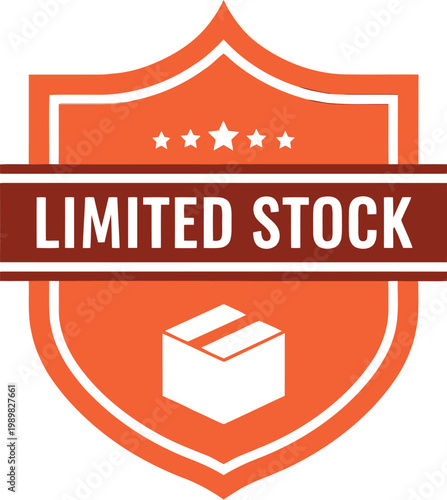 Limited Stock Badge Icon – Orange Shield Label for Inventory Scarcity, Sale Promotion, Ecommerce Marketing