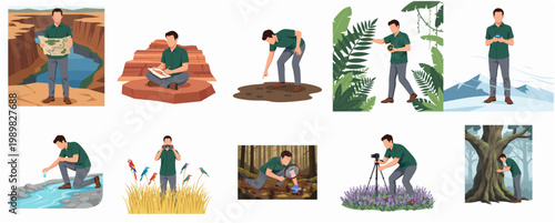 Collection of Nature Explorer in the Wilderness Lifestyle Cartoon Illustration