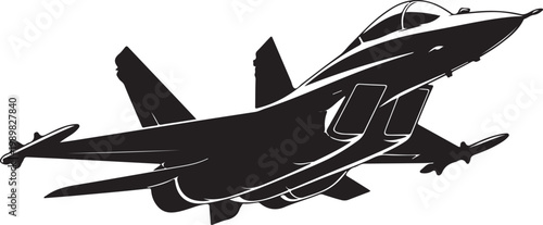 Military Fighter Jet Silhouette - Supersonic Aircraft Vector Illustration